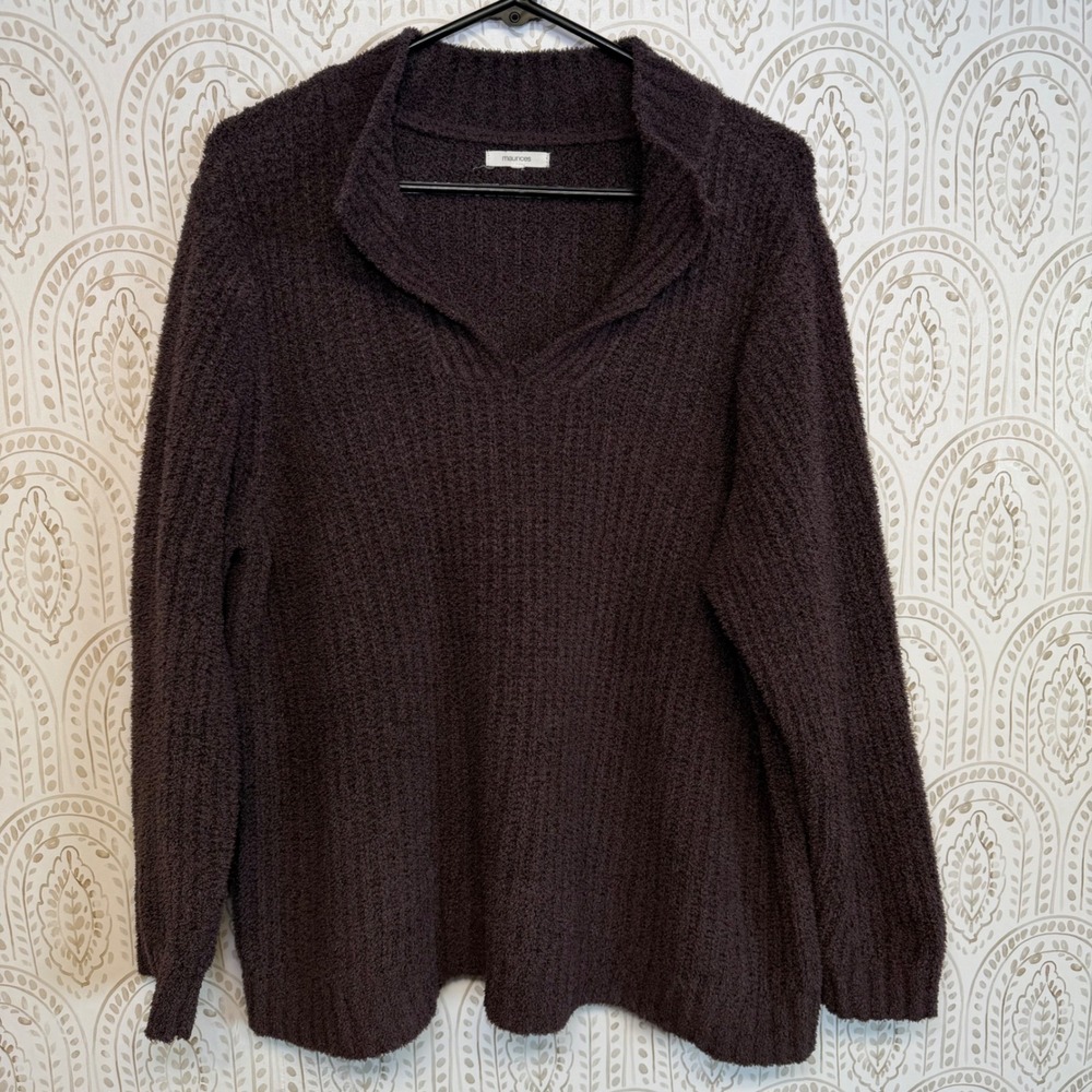 Maurices Womens 2X Purple Chenille Ribbed Knit Notched V-Neck Pullover Sweater
